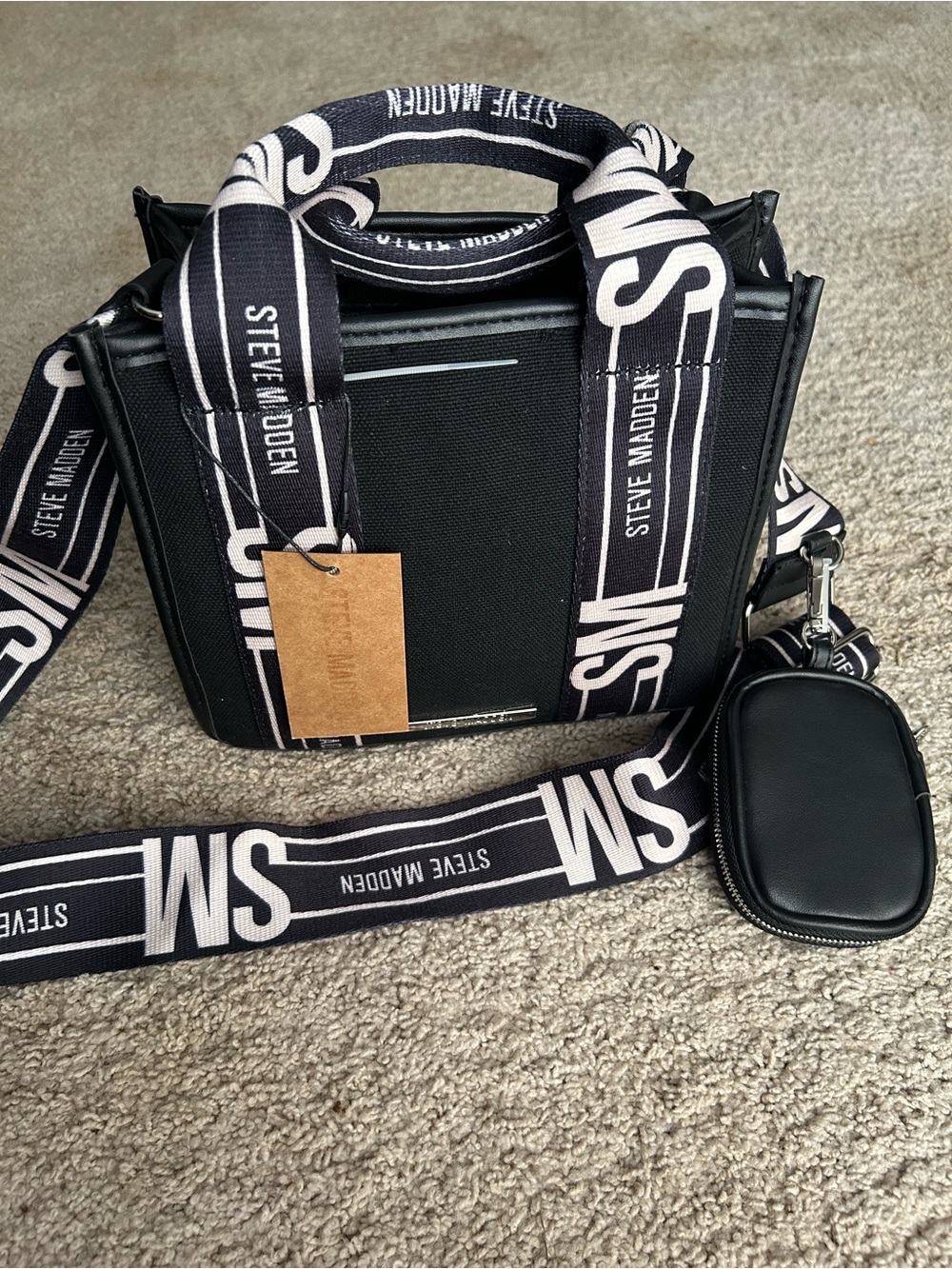 Steve Madden BWebber Black Small Tote Bag Canvas Purse